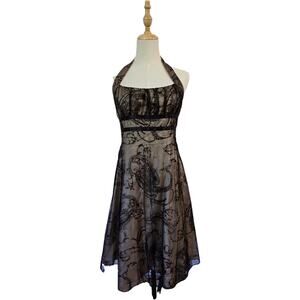 Vtg Y2K Zum Zum Black Mesh Burnout Halter Coctail Dress Fairy Goth EUC 5-6